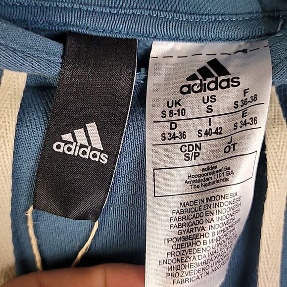 Adidas Blue‎ French Terry Cinch Pullover Hoodie Size Small NWT - Picture 3 of 11